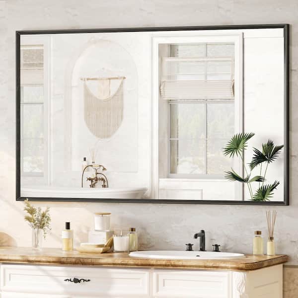 60 in. W x 36 in. H Modern Beveled Aluminum Frame Rectangular Wall Mirror, Brushed Black
