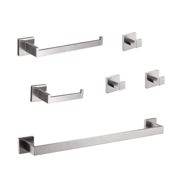 Satico 6-Piece Stainless Steel Bathroom Hardware Set with Mounting Hardware in Brushed Nickel