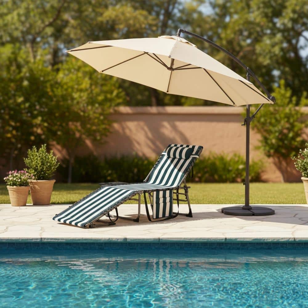 椅子(チェア)・スツール RYAN JPJPUU Gray Outdoor Folding Chaise Lounge Chair with Side Pocket
