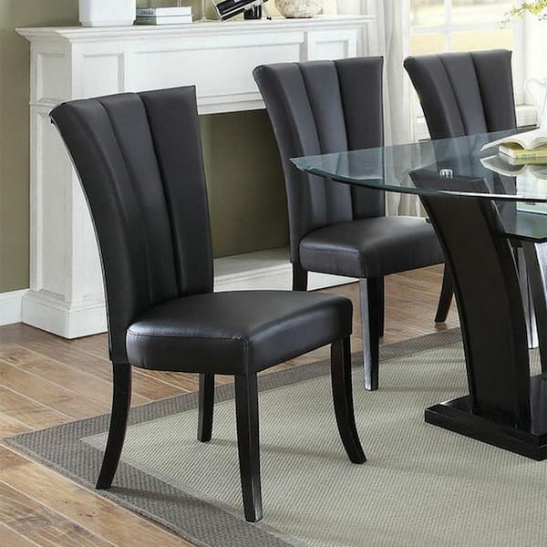 J&E Home Black Faux Leather Upholstered Lines Back Parsons Chairs (Set of 2 )