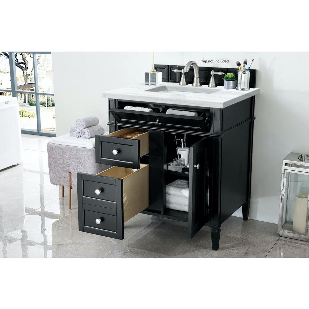 Black Solid Wood Single Vanity Base with Backsplash