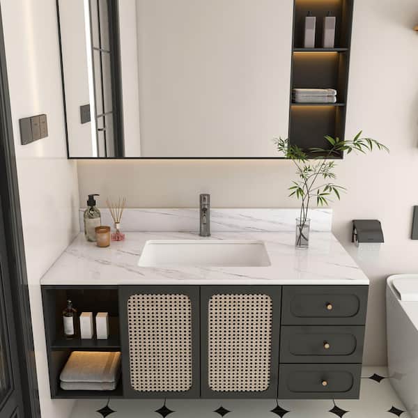 43 in. W x 22 in. D Engineered Stone White Rectangular Single Sink Bathroom Vanity Top in White