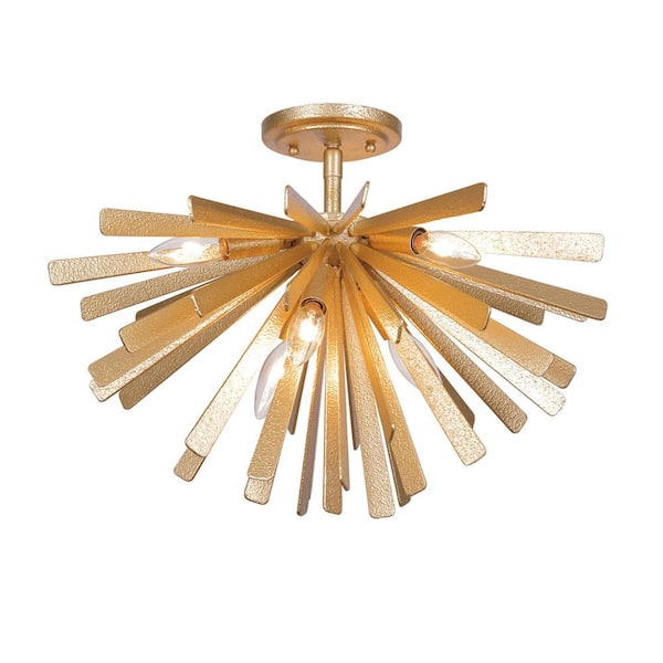 Metropolitan Confluence 20 in. 6-Light Piastra Gold Sputnik Semi-Flush Mount with Piastra Gold Metal Shade and No Bulbs Included