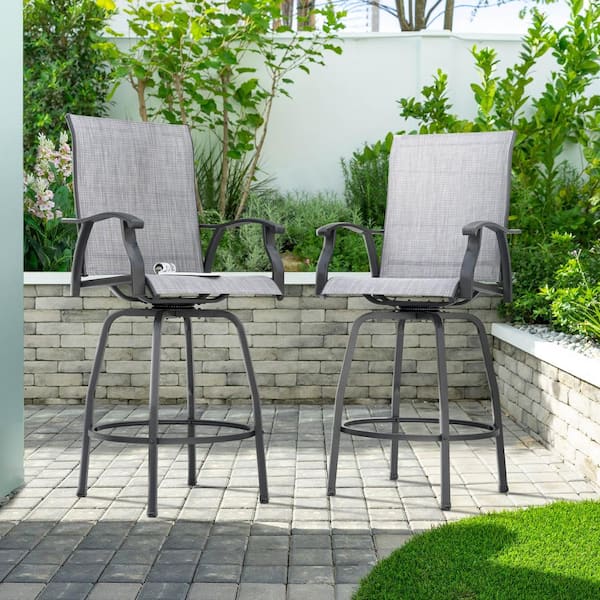 Nuu Garden 2 Frame Swivel-Bar Tool Chair(s) With Brown Sling Seat In