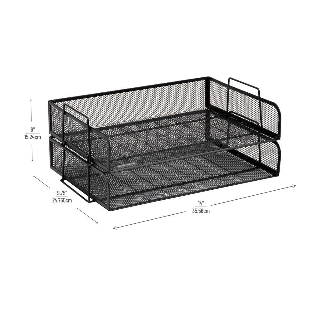 Black Metal Mesh Stackable Letter Tray Organizer, 13.3" x 9.5"