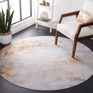Tacoma Gray/Gold 6 ft. x 6 ft. Machine Washable Distressed Abstract Round Area Rug