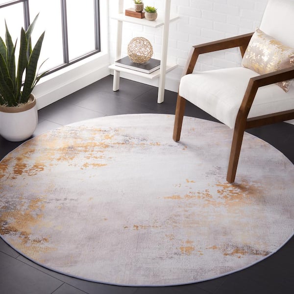 Tacoma Gray/Gold 6 ft. x 6 ft. Machine Washable Distressed Abstract Round Area Rug
