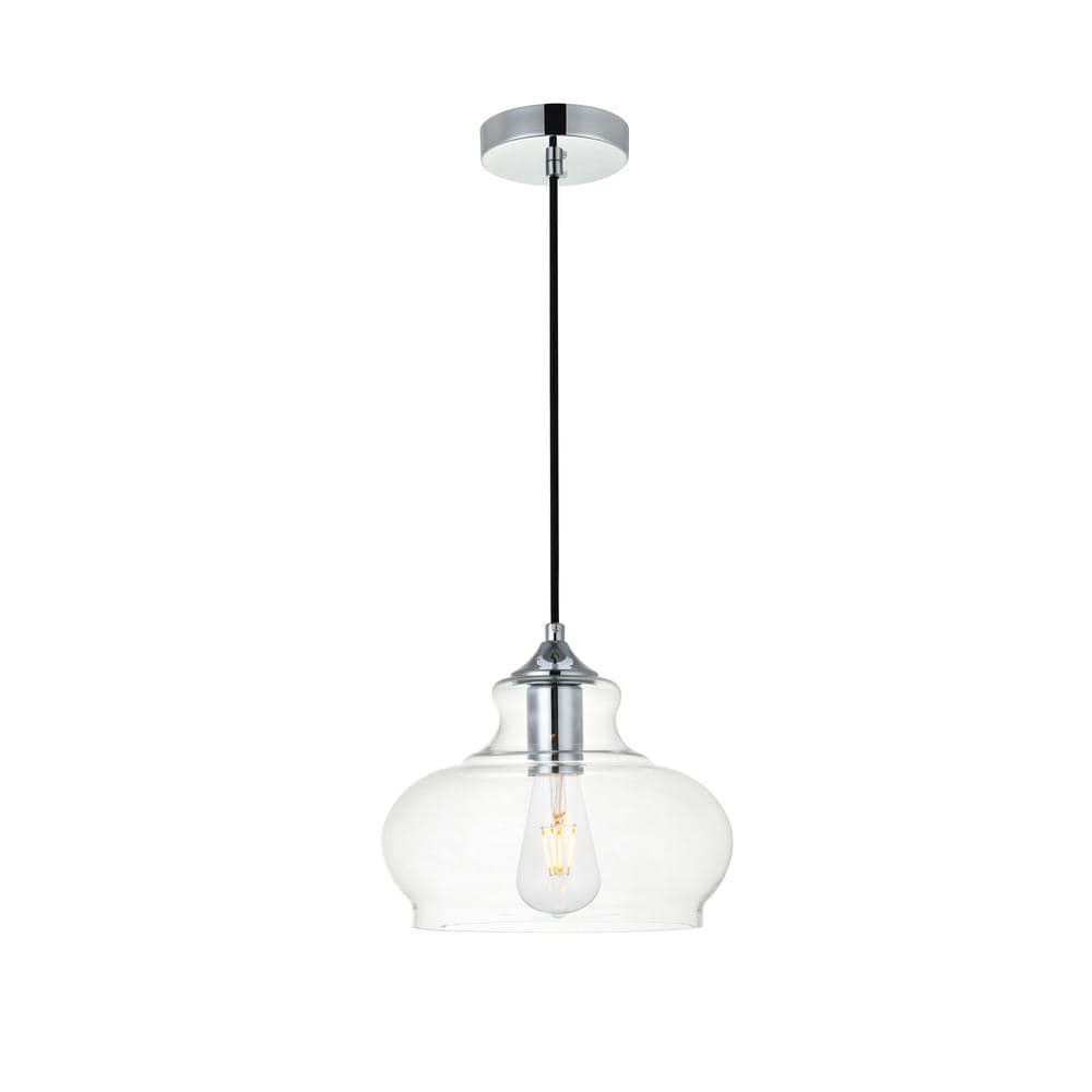Timeless Home Dylan 1-Light Chrome Pendant with 9.4 in. W x 6.9 in. H Clear