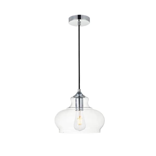 Timeless Home Dylan 1-Light Chrome Pendant with 9.4 in. W x 6.9 in. H Clear Glass Shade