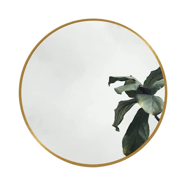 FUNKOL 24 in. W x 24 in. H Small Oval Brushed Aluminum Framed Wall Bathroom Vanity Mirror in Brushed Nickel in Black for Home