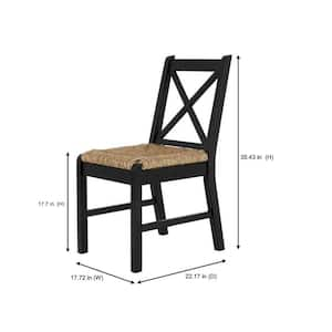 Dorsey Charcoal Black Wood Dining Chair with Cross Back and Woven Rush Seat (Set of 2)