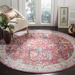 Bristol Rose/Light Gray 7 ft. x 7 ft. Round Distressed Floral Area Rug