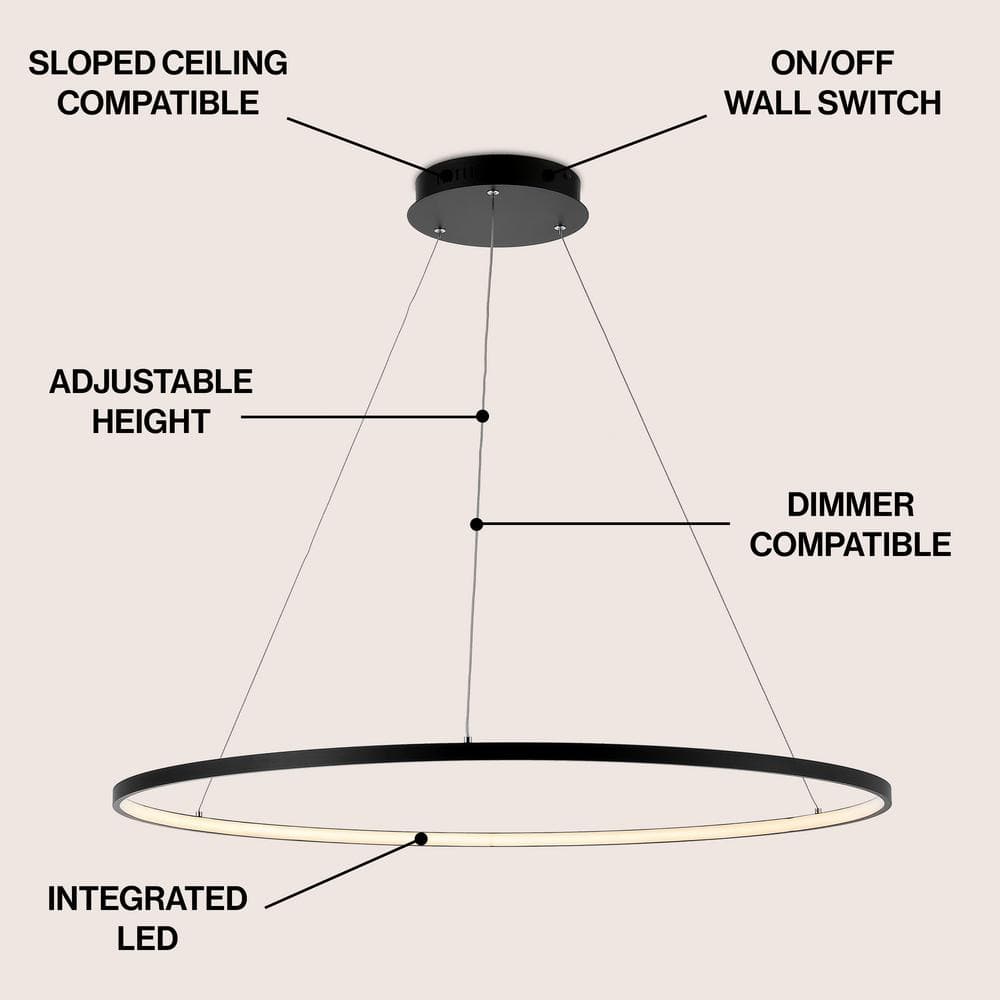 Circulo 74" Matte Black Minimalist Industrial LED Pendant
