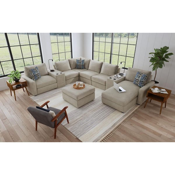 Prime Unit Light Grey Polyester Square Accent Ottoman
