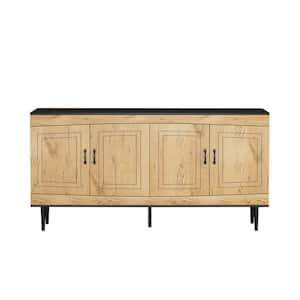 63 in. W x 15.75 in. D x 31.1 in. H Oak Brown Linen Cabinet with Adjustable Shelves, Modern 4-Door