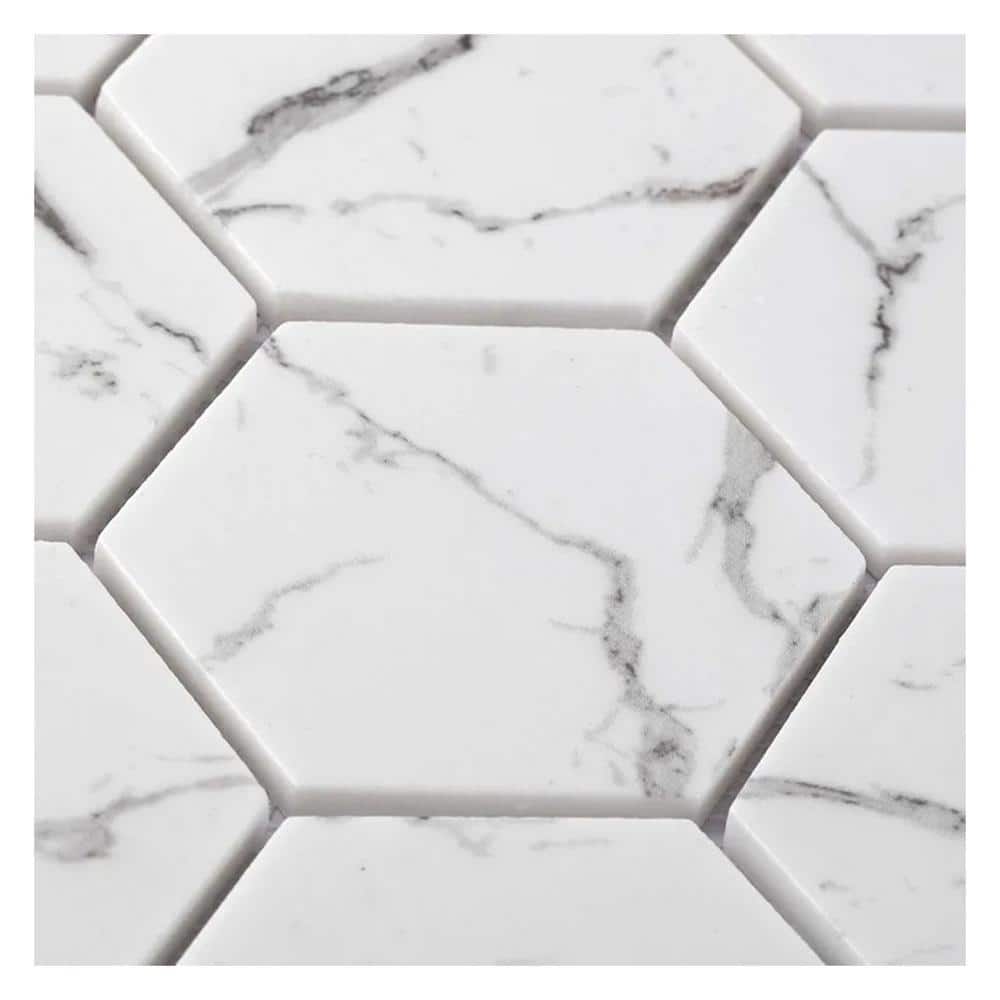 Aloha 10 in. x 12 in. Polished White with Gray Vein Glass Mosaic Hexagon Wall and Floor Tile (8.29 sq. ft./case)-10 Pack price history on PriceWatchPro