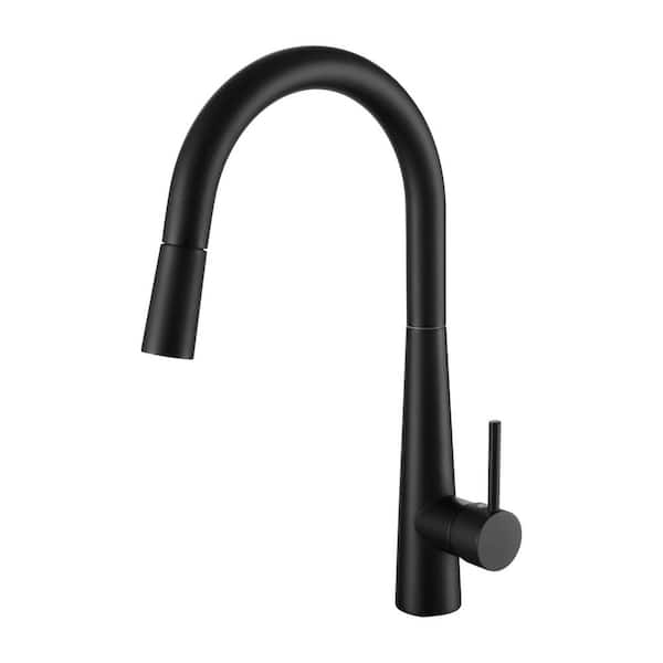 Westbrass 17 in. Single Handle Kitchen Faucet with Adjustable Pull Down Spray in Matte Black