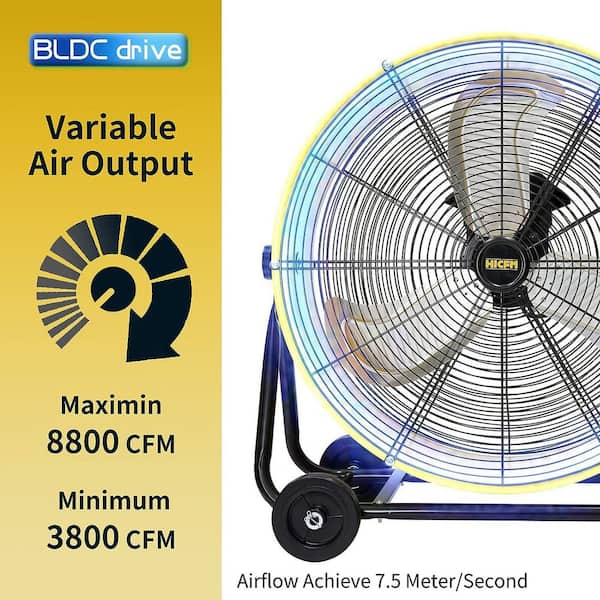 HICFM 24 in. Yellow BLDC Drum Fan, 8800 CFM, High Efficiency EC Motor, Variable Speed Control, Low Noise, UL Listed