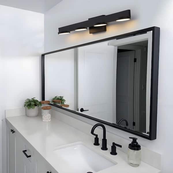 30 in. 4-Light Black Aluminum LED Bathroom Vanity Light with Frosted Acrylic Shade