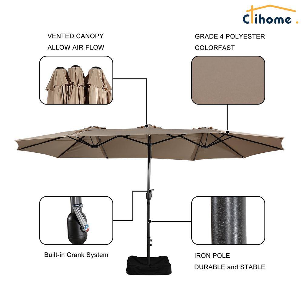 Tan Steel 15 ft Market Umbrella with Stand