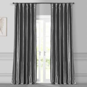 Graphite Gray Faux Silk Taffeta Room Darkening Curtain - 50 in. W x 120 in Rod Pocket (1 Panel)