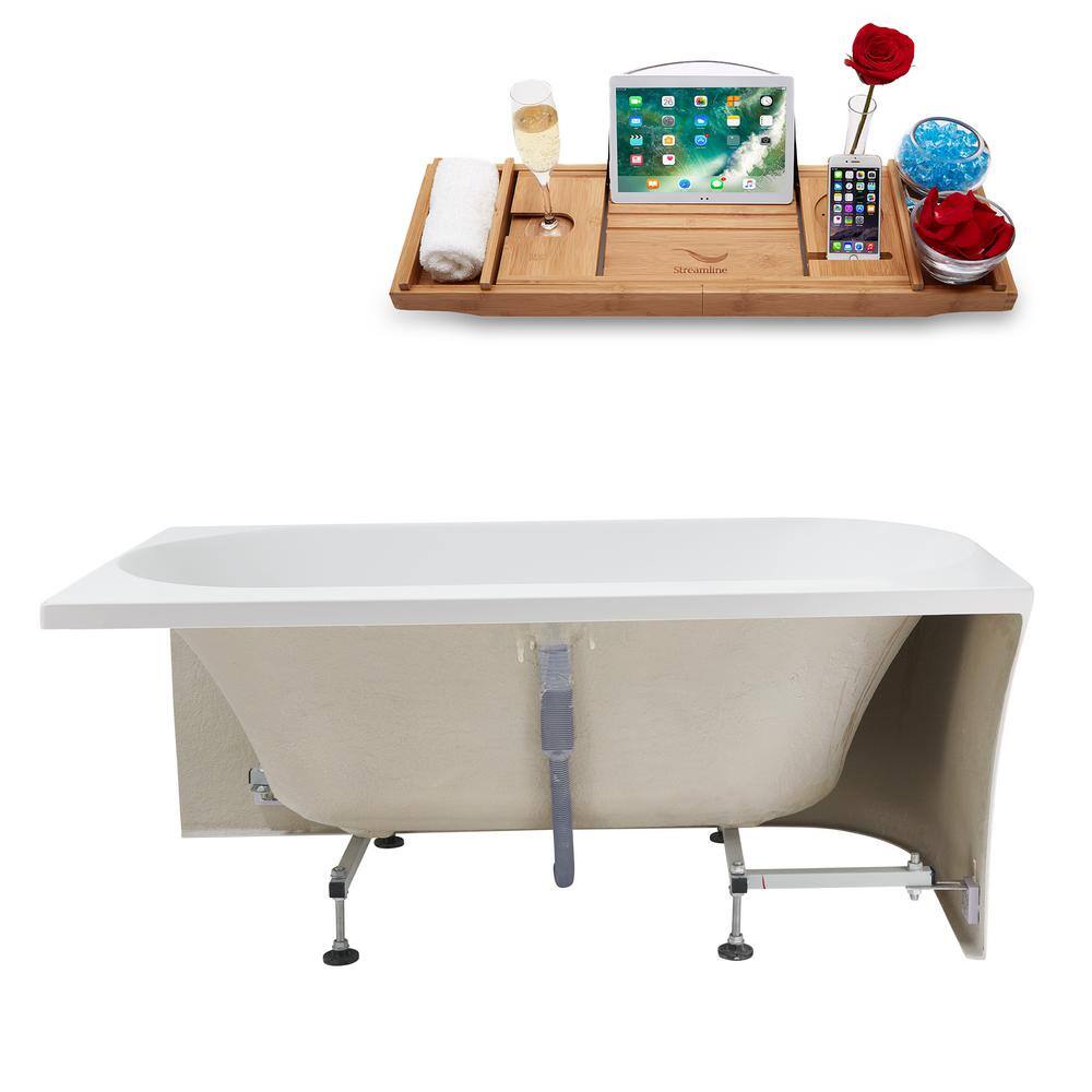55.1'' Glossy White Acrylic Freestanding Soaking Bathtub