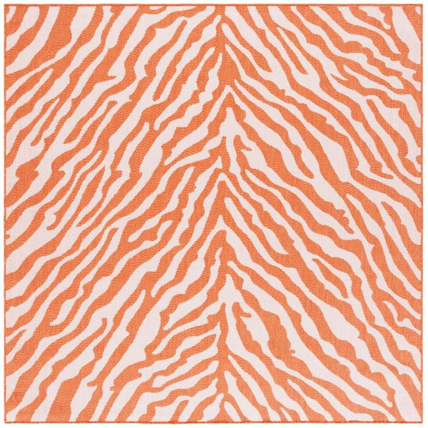 Bermuda Rust/Ivory 7 ft. x 7 ft. Tiger Animal Print Square Indoor/Outdoor Area Rug
