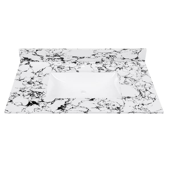 37 in. W x 22 in. D Sintered Stone Rectangular Vanity Top in Panda White with Undermount Ceramic Sink and Backsplash