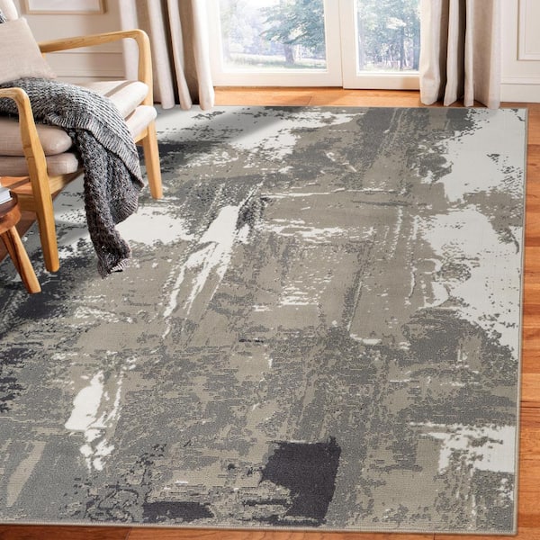Alpine 10 x 14 Ivory Abstract Pattern Area Rug for High Traffic Living Room Dining Room Bedroom