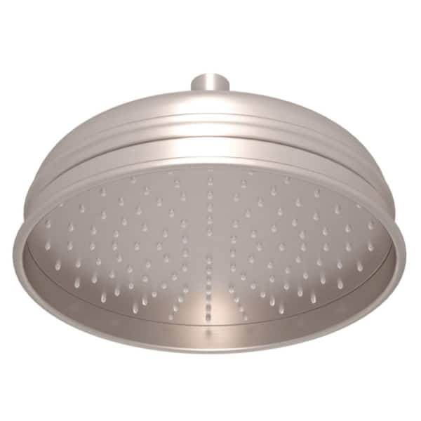 1-Spray 8.8 in. Single Wall Mount Fixed Rain Shower Head in Satin Nickel