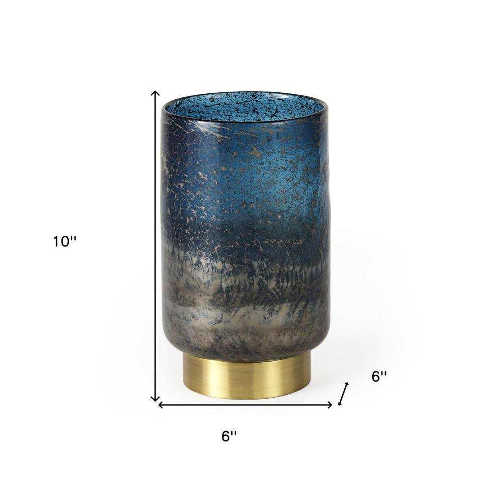 10" Blue and Smoky Gray Glass Vase with Gold Base