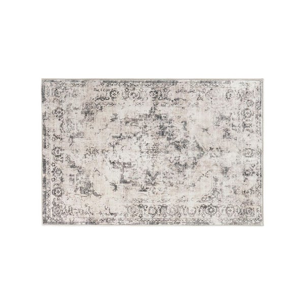 Transitional Distressed Medallion Washable Non Slip Gray 2 ft. x 4 ft. Area Rug