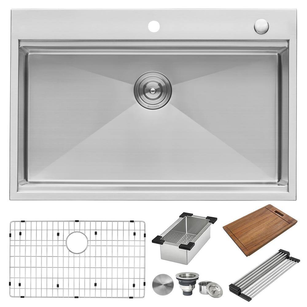 33 L x 22 W Drop-In Kitchen Sink with Adjustable Tray and Drain Strainer  Kit