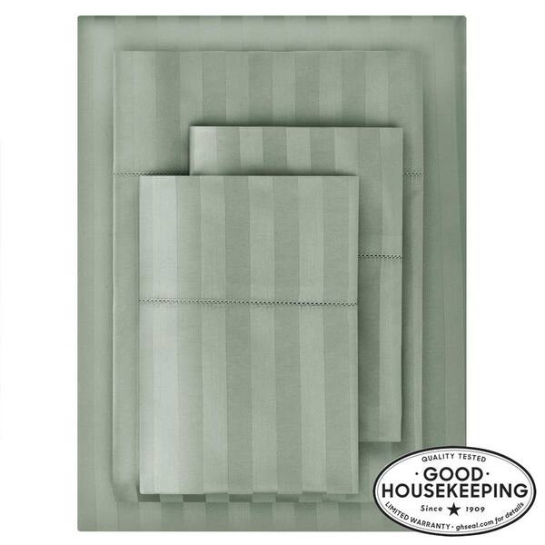 Home Decorators Collection 500 Thread Count Egyptian Cotton Sateen Willow Green Damask 4-Piece Full Sheet Set
