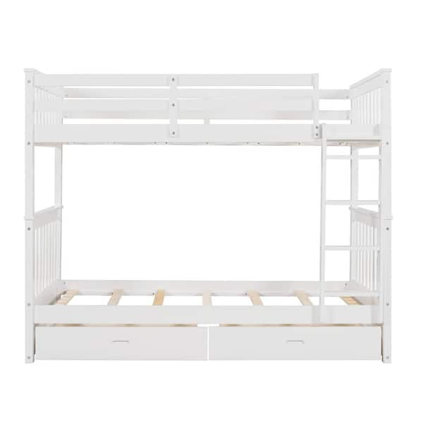 STICKON White Twin-Over-Twin Size Bunk Bed with 2-Drawers