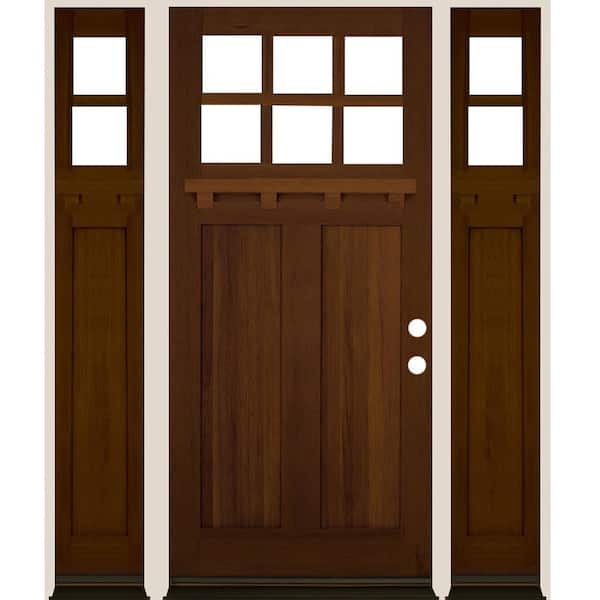 Krosswood Doors 64 in. x 80 in. 6-Lite Craftsman Left Hand Provincial Stain Douglas Fir Prehung Front Door Double Sidelite