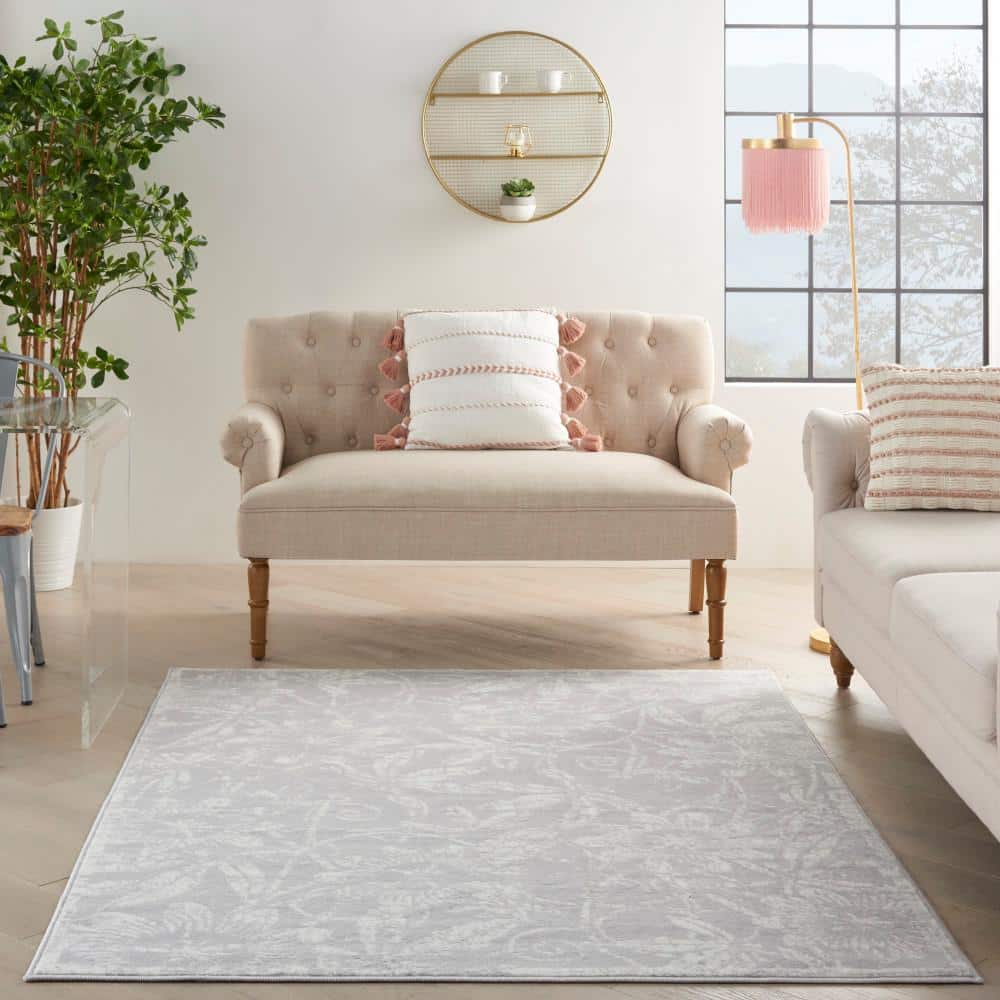 Enchanted Floral Grey 6' x 9' Synthetic Flat Woven Area Rug