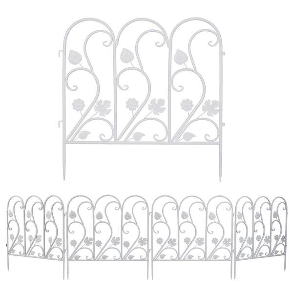 AESOME 24 in. Metal Garden Fence Decorative White Fencing Panels for Yard Landscape Patio Lawn