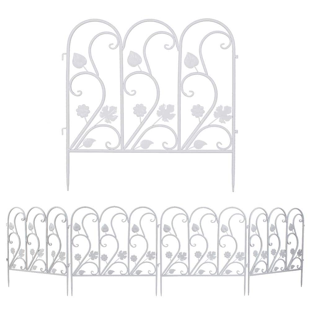 24 in. Metal Garden Fence Decorative White Fencing Panels for Yard Landscap