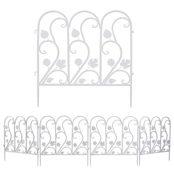 AESOME 24 in. Metal Garden Fence Decorative White Fencing Panels for Yard Landscape Patio Lawn Decor (5-Packs)