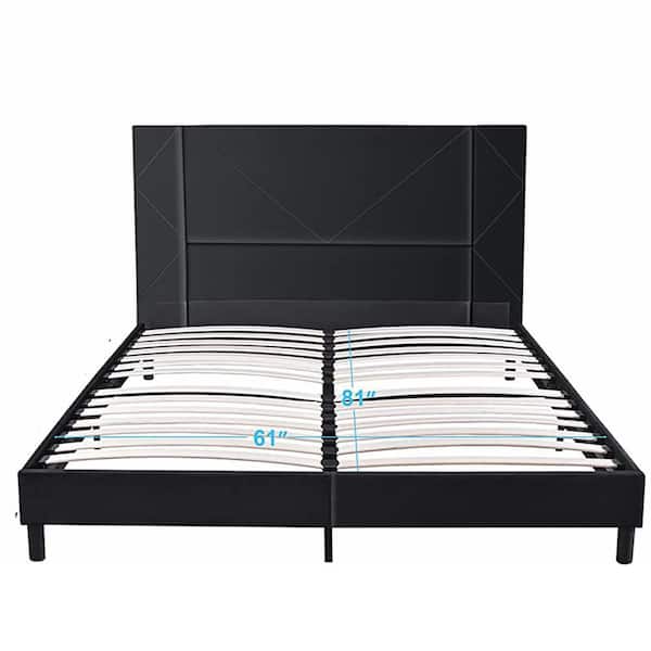 ATHMILE 85 in.W Black Queen Size Velvet Upholstered Platform Bed