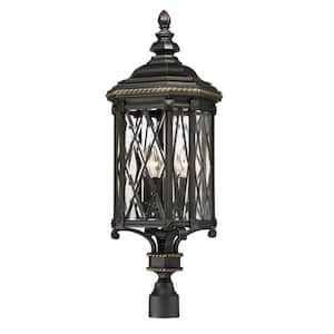 Bexley Manor 4-Light Black with Gold Highlights Post Mount