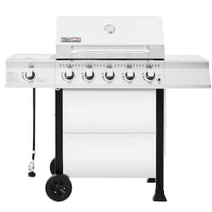 5-Burner BBQ Liquid Propane Gas Grill with Side Burner ,60,000 BTU Barbecue Grill with 632 sq. in. Cooking Area, Silver