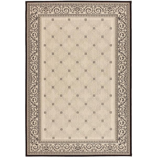 SAFAVIEH Courtyard Sand/Black 7 ft. x 10 ft. Border Indoor/Outdoor Patio  Area Rug