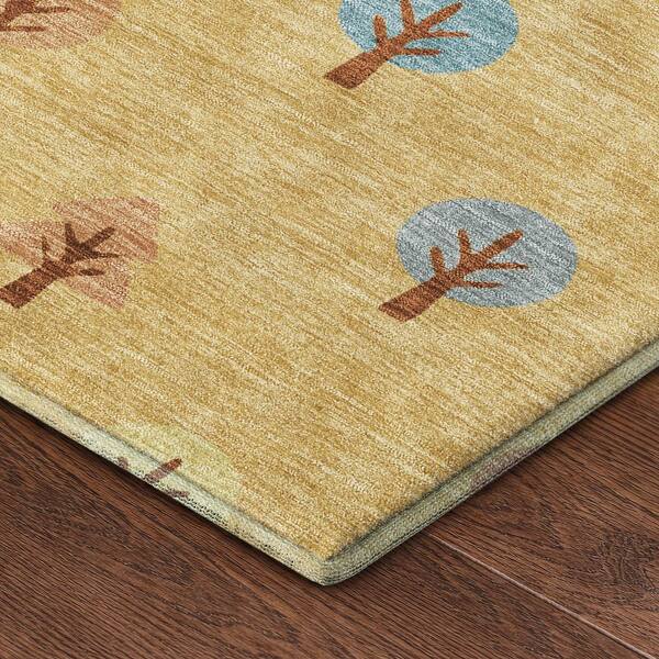 Mayfield Premium Machine Washable Abstract AMF2550 Gold 8 ft. x 8 ft. Round Rug