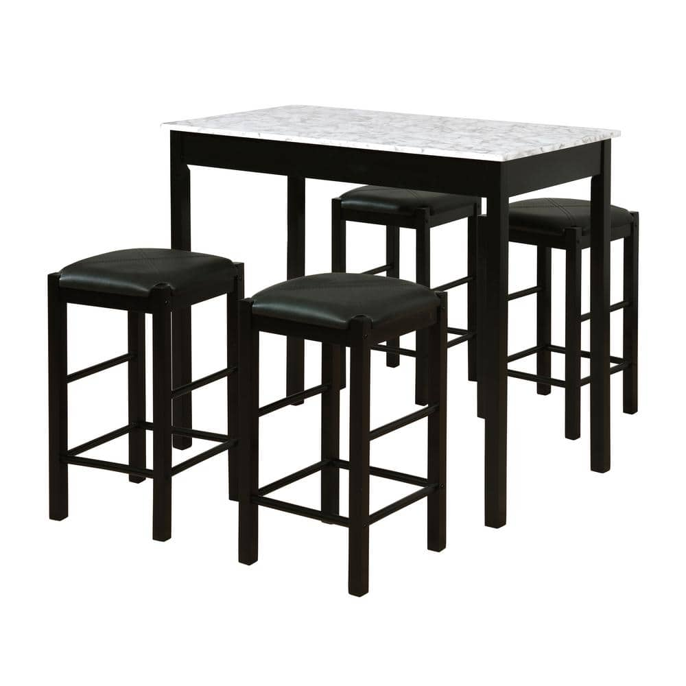 linon black 3 piece faux marble tavern set