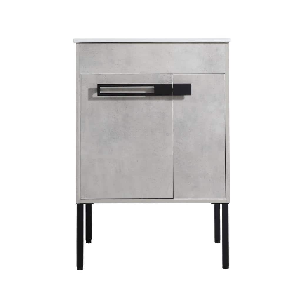 24 in. W x 18.3 in. D x 35 in. H Freestanding Bath Vanity with Single White Cultured Marble Top in Grey