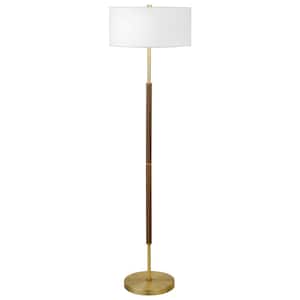Simone 61.5 in. Brass and Rustic Oak 2-Bulb Floor Lamp