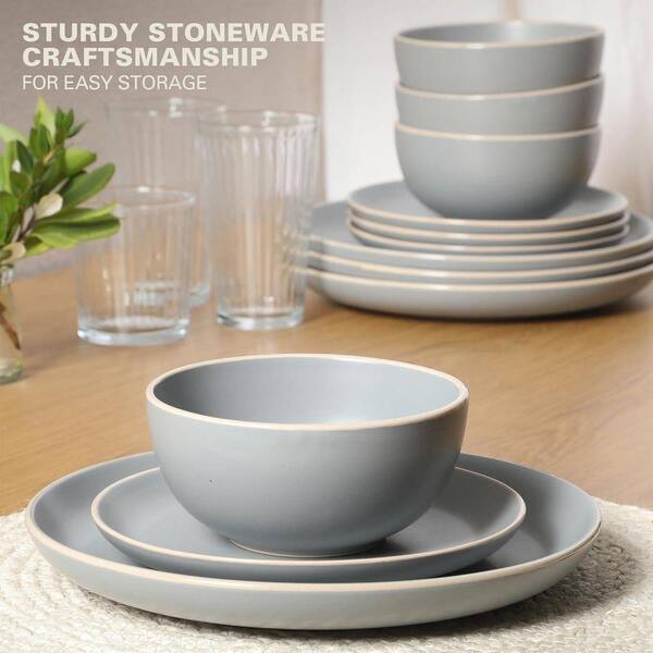 Whatseaso 12-Piece Matte Grey Modern Stoneware Kitchen Dinnerware Whatseaso 12-Piece Matte Grey Modern Stoneware Kitchen Dinnerware
