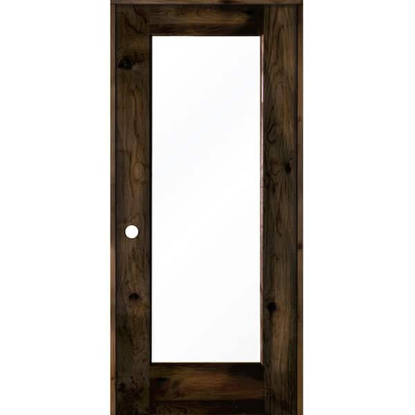 Krosswood Doors 36 in. x 80 in. Rustic Knotty Alder Right-Hand Full-Lite Clear Glass Black Stain Solid Wood Single Prehung Interior Door
